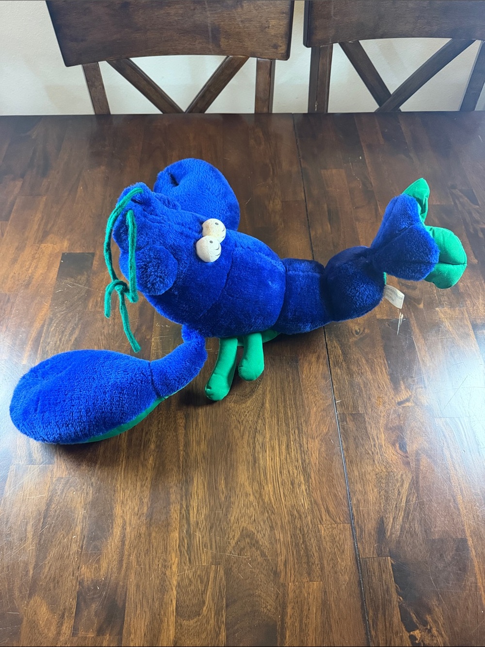 Vintage Plush Lobster Pet Toy in Blue and Green